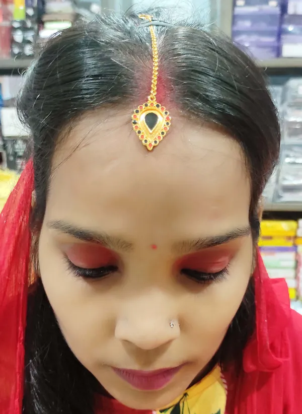 (Pack_Of_2)_Assamese_Traditional_Copper_Gold_Plated_Red_Black_Colour_Maang_Tikka_For_Women